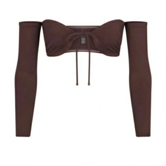 SKIMS Signature Swim Long Sleeve Bikini Top Cocoa Brown Size 4X New with Tags - Picture 1 of 9